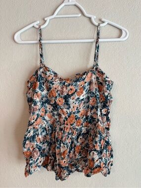 Current/Elliott Floral Peplum Cami in Rust and Navy